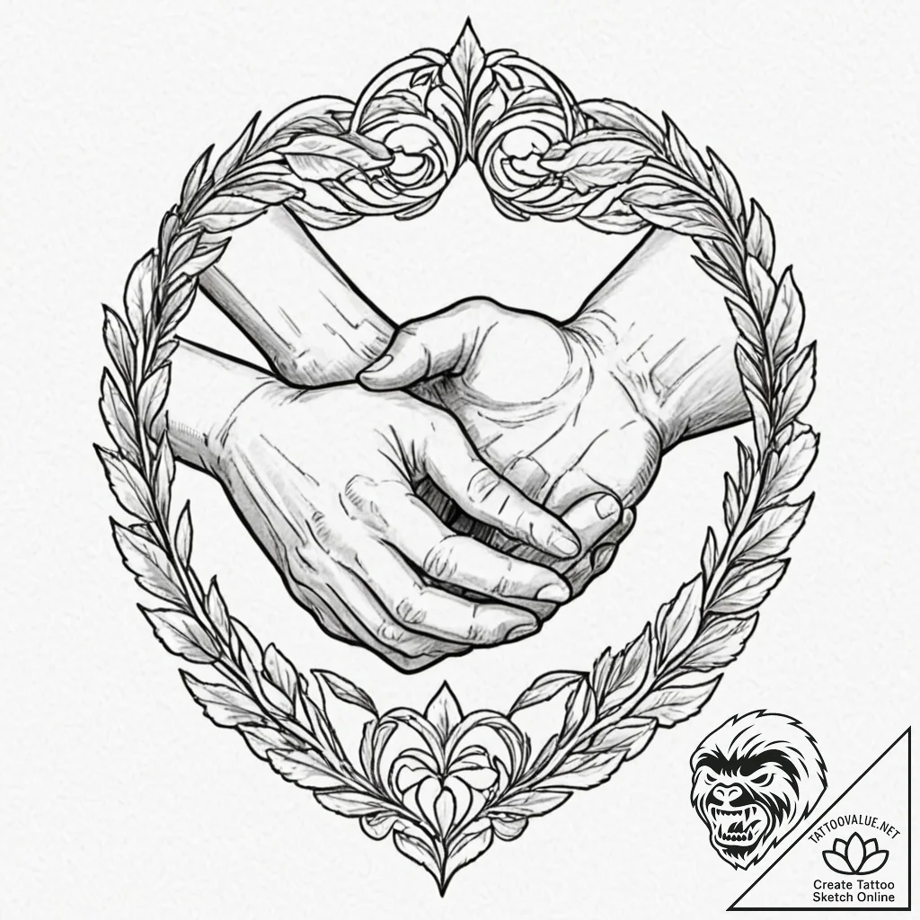Tattoo sketch a pair of hands clasped firmly,... - tattoo sketch (№1752865492_0, 18.07.2025 19:04) — tattoovalue.net