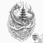 A neo-traditional tattoo of a burning church,… – tattoo sketch (№1752866088_0, 18.07.2025 19:14) — tattoovalue.net