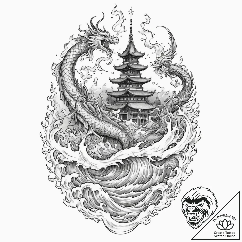 A neo-traditional tattoo of a burning church,... - tattoo sketch (№1752866088_0, 18.07.2025 19:14) — tattoovalue.net