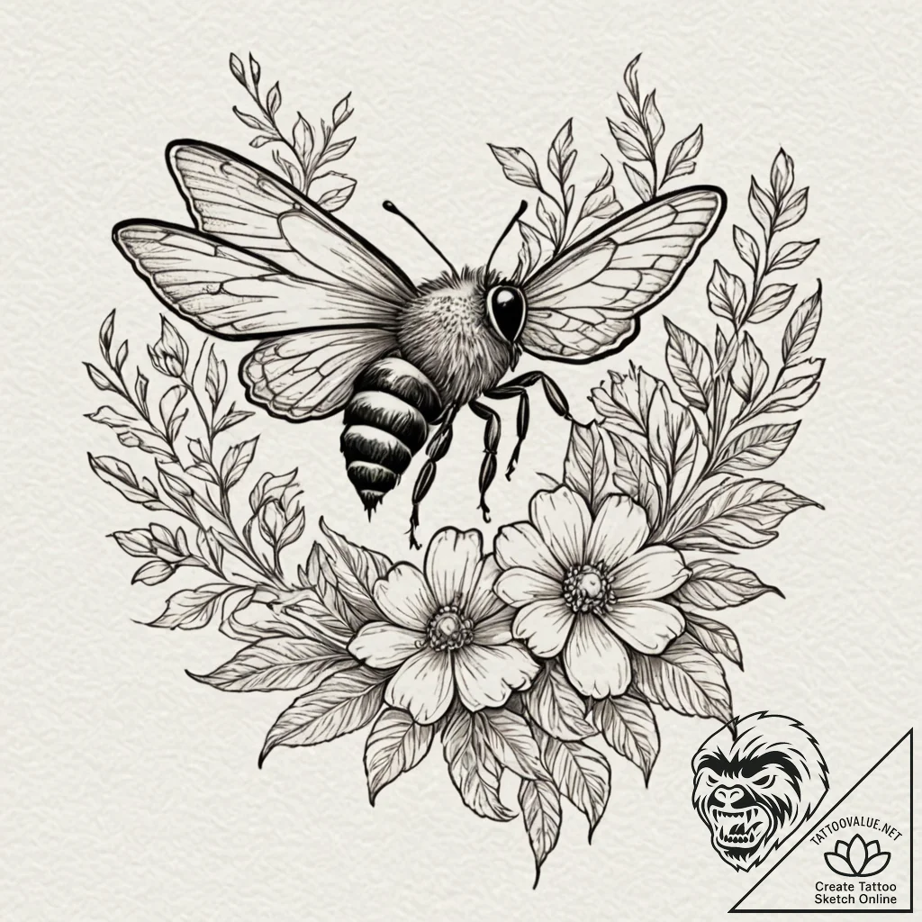 Tattoo sketch a single butterfly or bee inter... - tattoo sketch (№1752867109_0, 18.07.2025 19:31) — tattoovalue.net