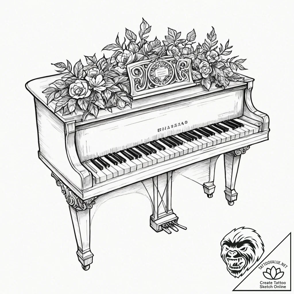 A close-up of the keys of a vintage, well-use... - tattoo sketch (№1752867279_0, 18.07.2025 19:34) — tattoovalue.net