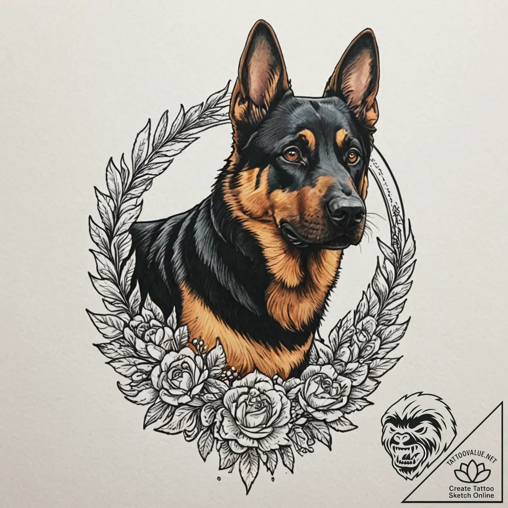 Tattoo design a loyal dog (e.g., a german she... - tattoo sketch (№1752867449_0, 18.07.2025 19:37) — tattoovalue.net
