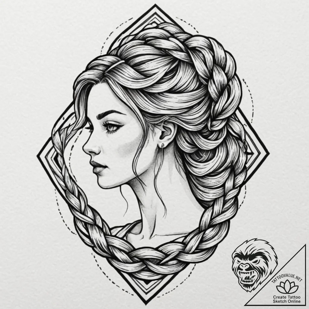Tattoo design: a stylized female figure with... - tattoo sketch (№1752868044_0, 18.07.2025 19:47) — tattoovalue.net