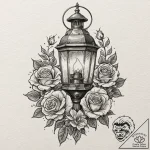 A flickering gas lamp on a historic, cobblest… – tattoo sketch (№1752868214_0, 18.07.2025 19:50) — tattoovalue.net