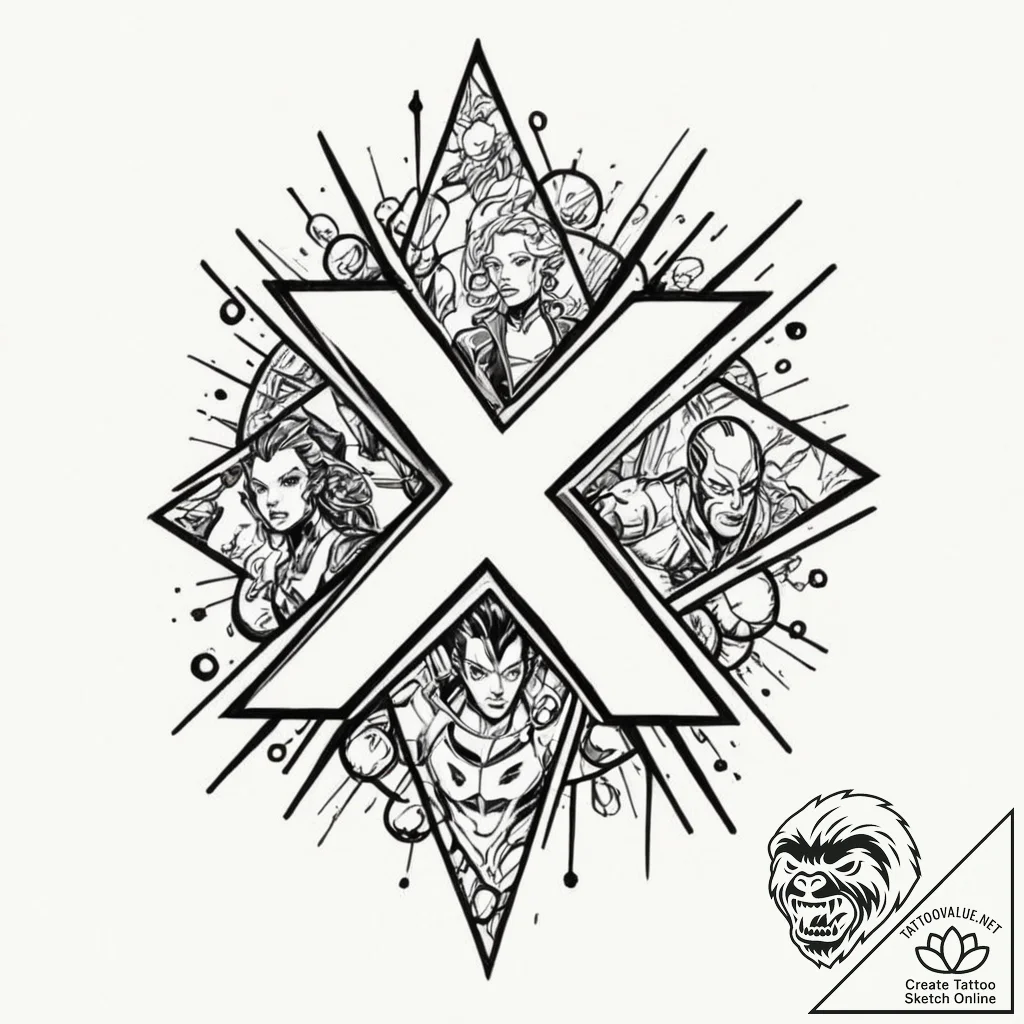 A linework tattoo of the x-men logo,, artisti... - tattoo sketch (№1752868739_0, 18.07.2025 19:58) — tattoovalue.net