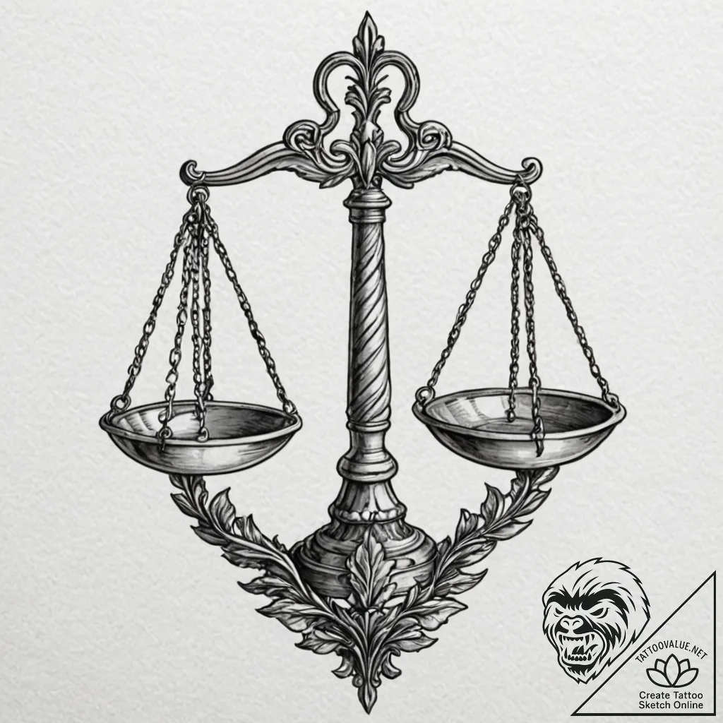 A linework tattoo of the scales of justice, s... - tattoo sketch (№1752868823_0, 18.07.2025 20:00) — tattoovalue.net