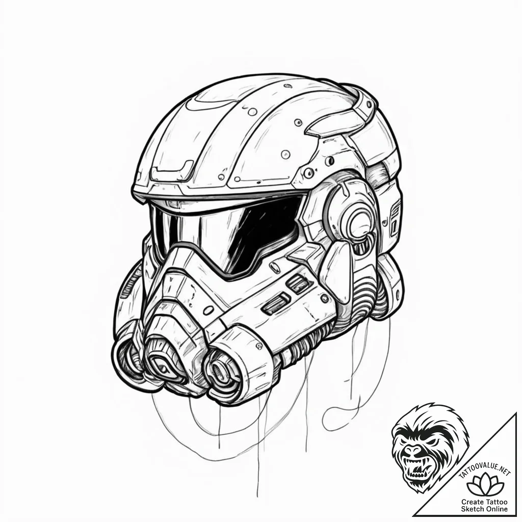 Tattoo sketch a space marine's helmet with a... - tattoo sketch (№1752868909_0, 18.07.2025 20:01) — tattoovalue.net