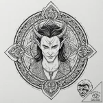 A graphic novel style portrait of loki, the n… – tattoo sketch (№1752869079_0, 18.07.2025 20:04) — tattoovalue.net