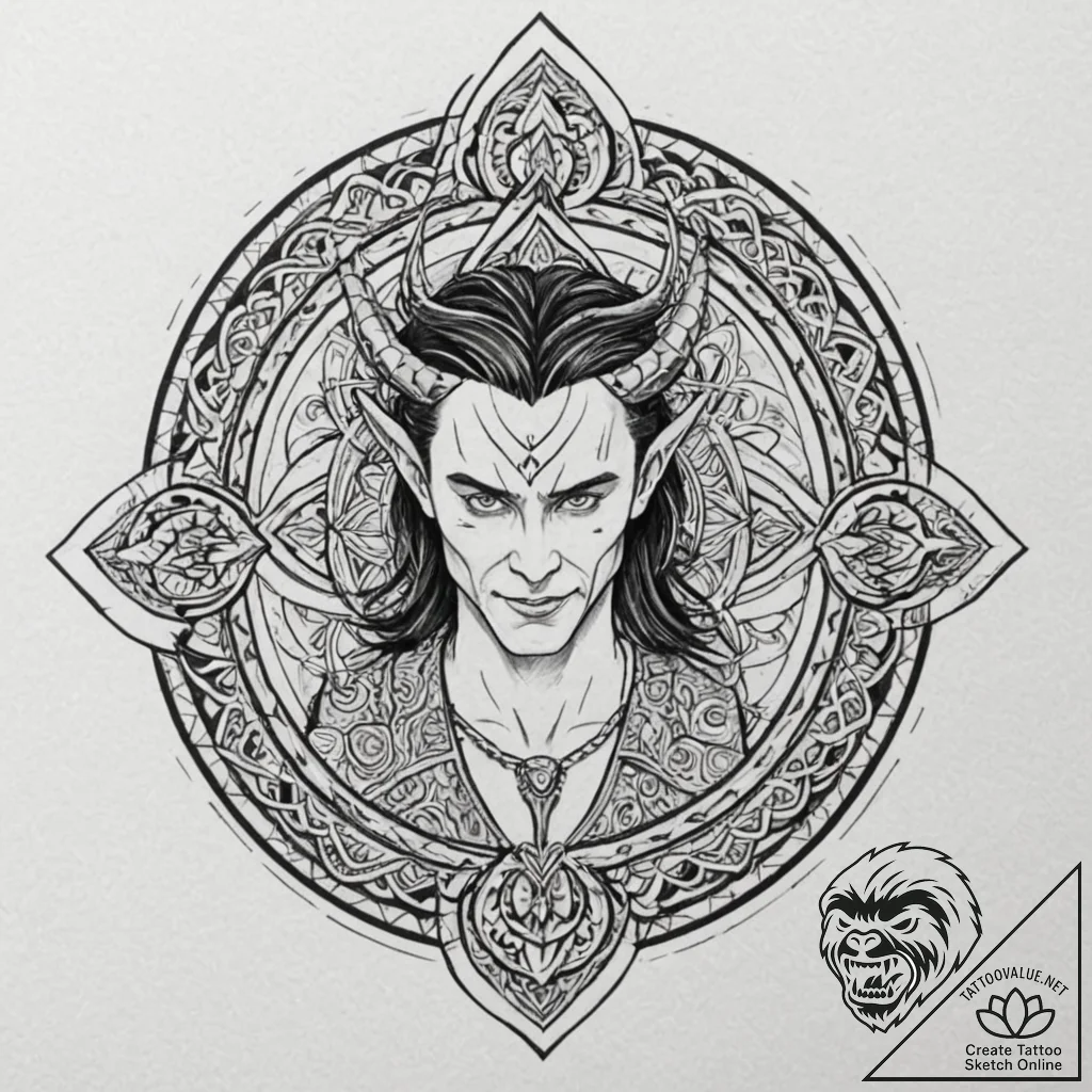 A graphic novel style portrait of loki, the n... - tattoo sketch (№1752869079_0, 18.07.2025 20:04) — tattoovalue.net