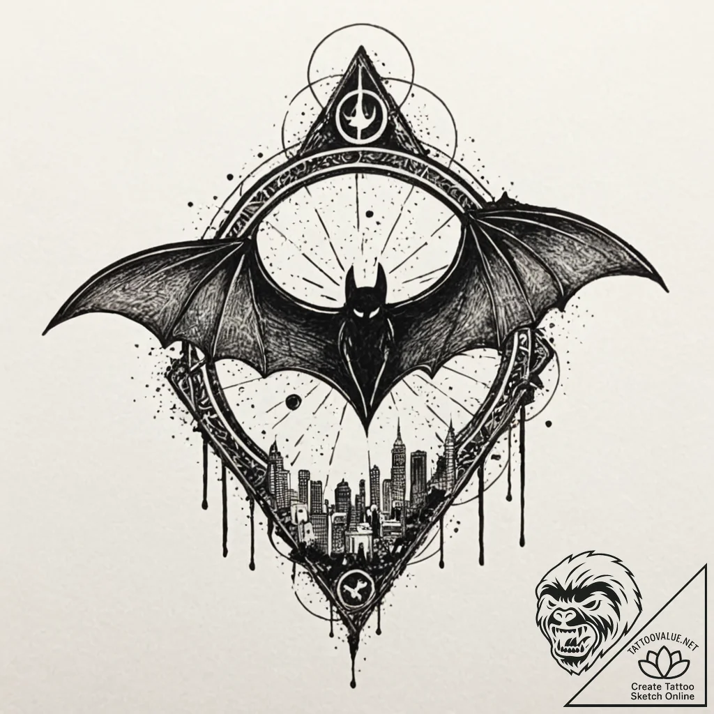 A neo-traditional tattoo of the bat-signal in... - tattoo sketch (№1752869679_0, 18.07.2025 20:14) — tattoovalue.net