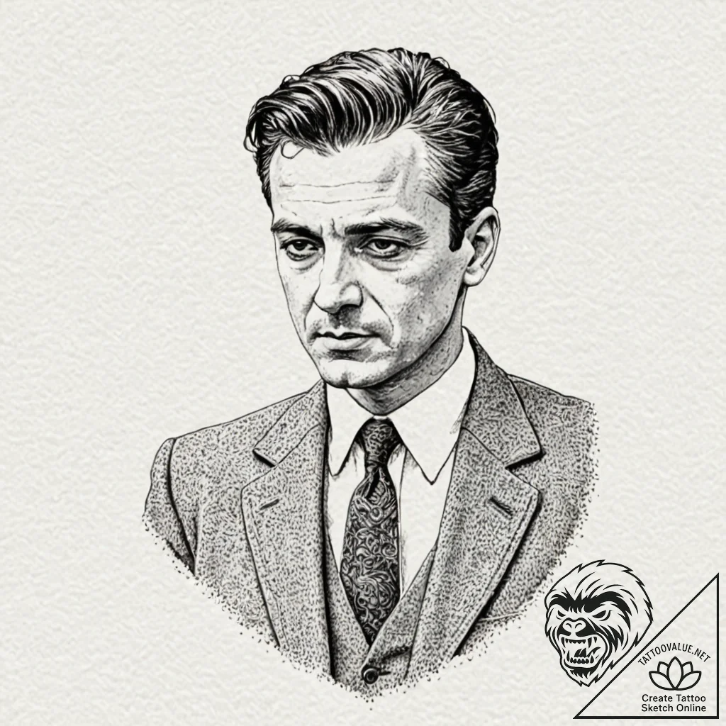 A graphic novel portrait of marcello mastroia... - tattoo sketch (№1752869764_0, 18.07.2025 20:16) — tattoovalue.net