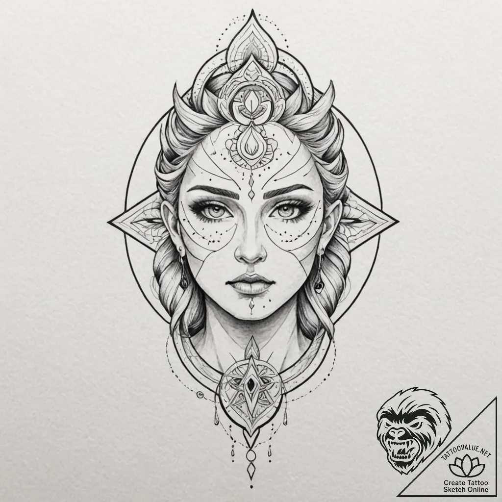 Tattoo design: perun's face, half-shadowed, h... - tattoo sketch (№1752869934_0, 18.07.2025 20:18) — tattoovalue.net