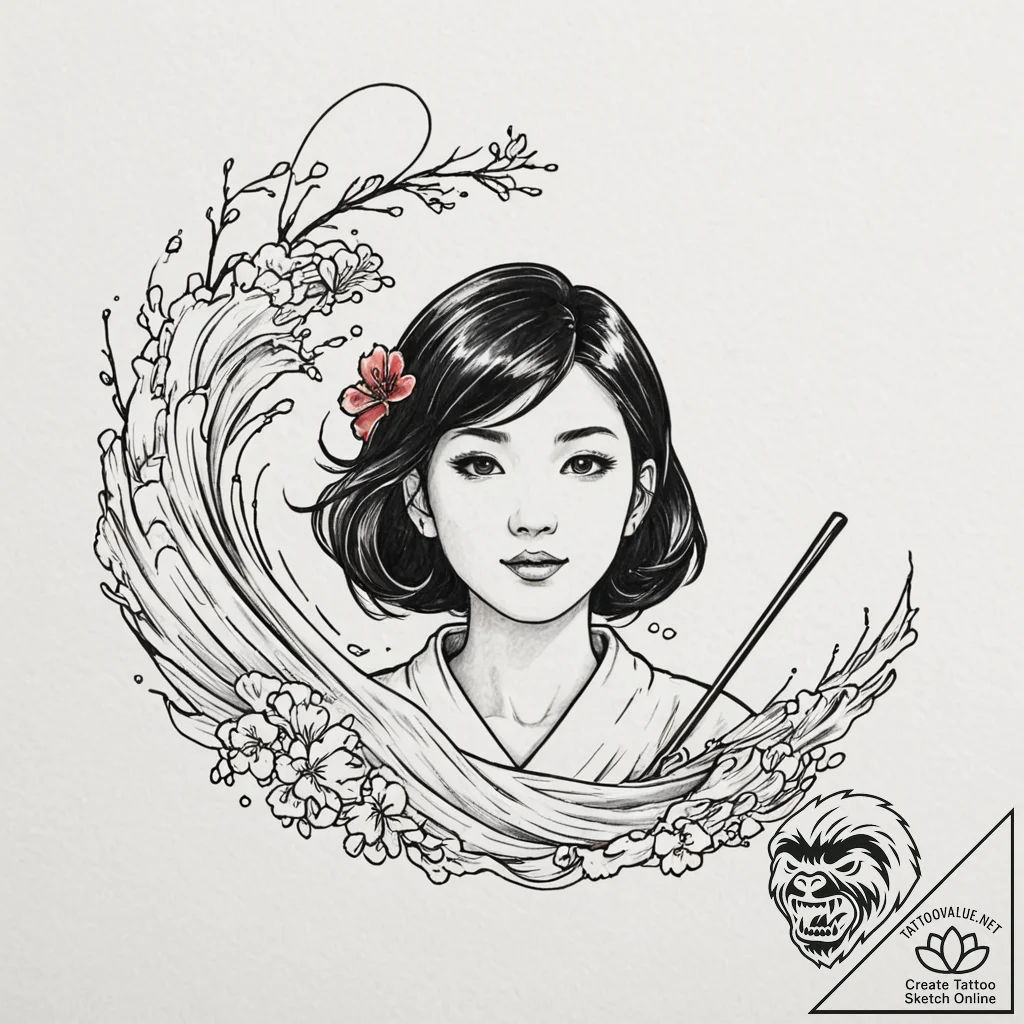 A graphic novel portrait of amélie poulain, w... - tattoo sketch (№1752870017_0, 18.07.2025 20:20) — tattoovalue.net