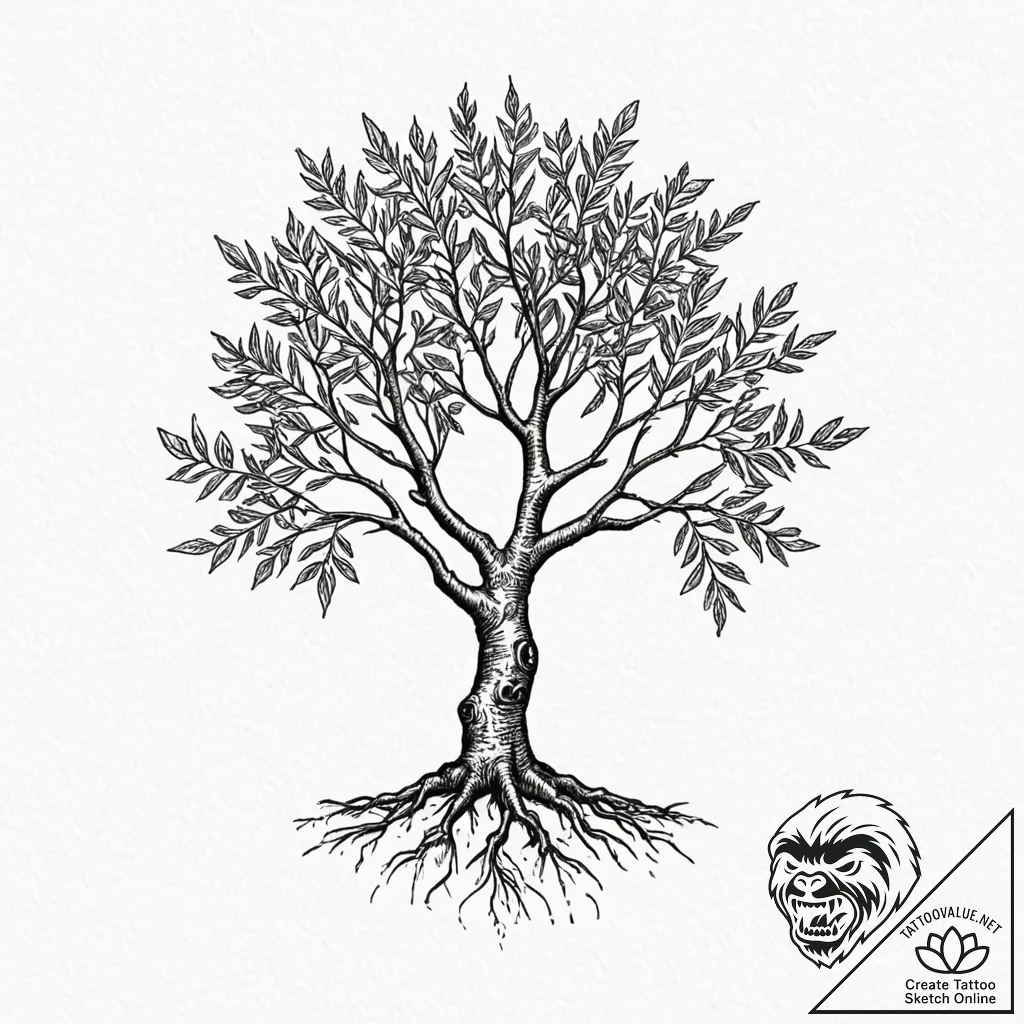 Tattoo sketch a seed growing into a mature tr... - tattoo sketch (№1752870612_0, 18.07.2025 20:30) — tattoovalue.net