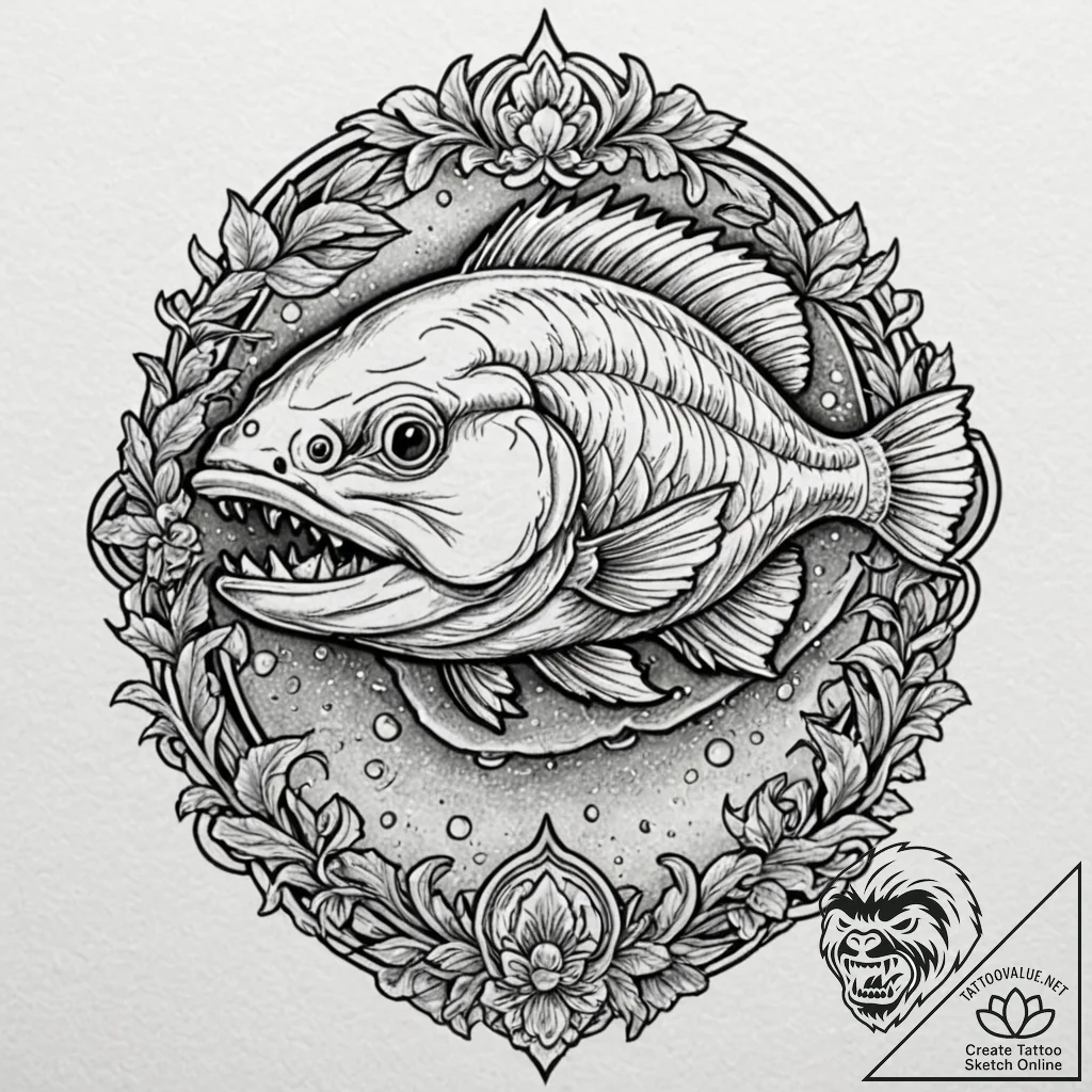 Piranha, tattoo drawing outline, neo traditio... - tattoo sketch (№1752870950_0, 18.07.2025 20:35) — tattoovalue.net