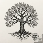 Tattoo design a pair of oak trees, their root… – tattoo sketch (№1752871034_0, 18.07.2025 20:37) — tattoovalue.net