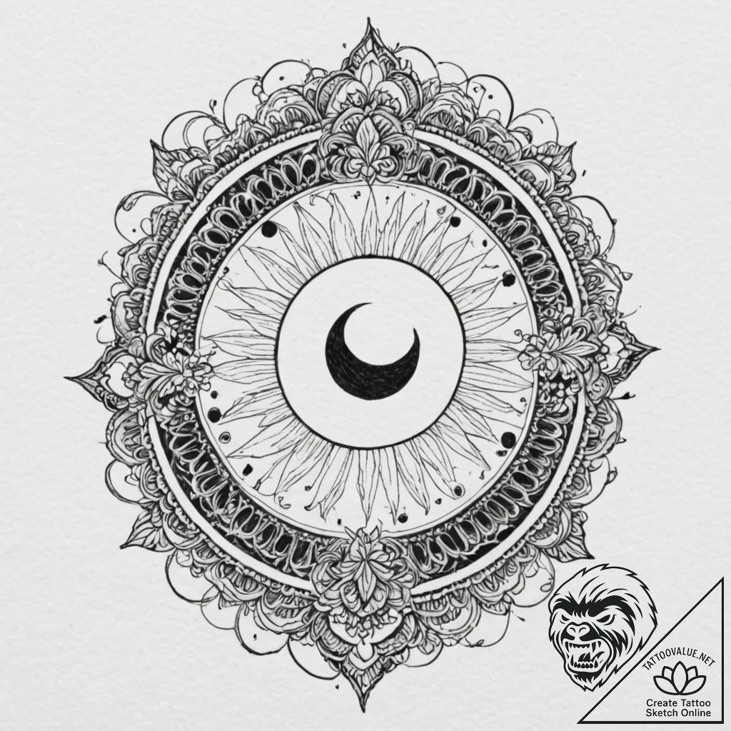 Tattoo sketch a powerful solar eclipse, symbo... - tattoo sketch (№1752871715_0, 18.07.2025 20:48) — tattoovalue.net