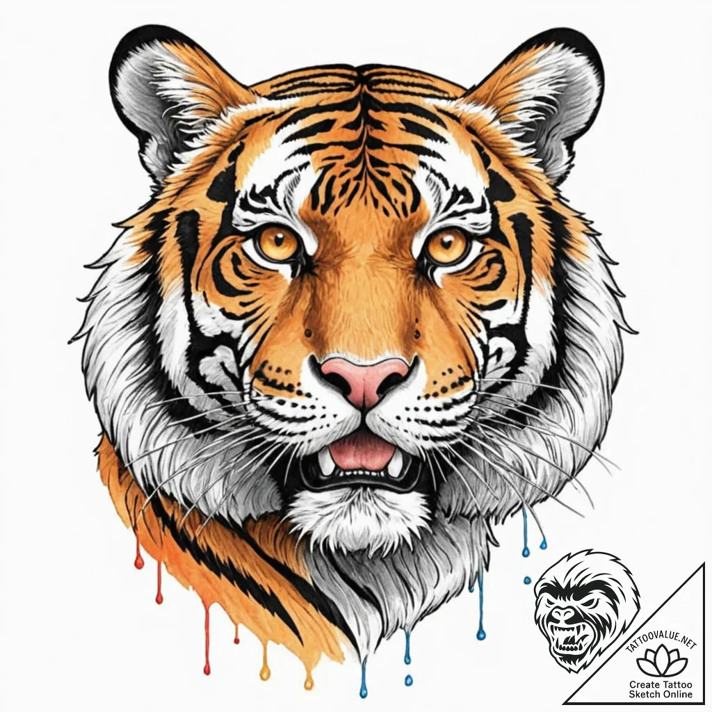Tiger grin, artistic tattoo sketch, vibrant c... - tattoo sketch (№1752872738_0, 18.07.2025 21:05) — tattoovalue.net