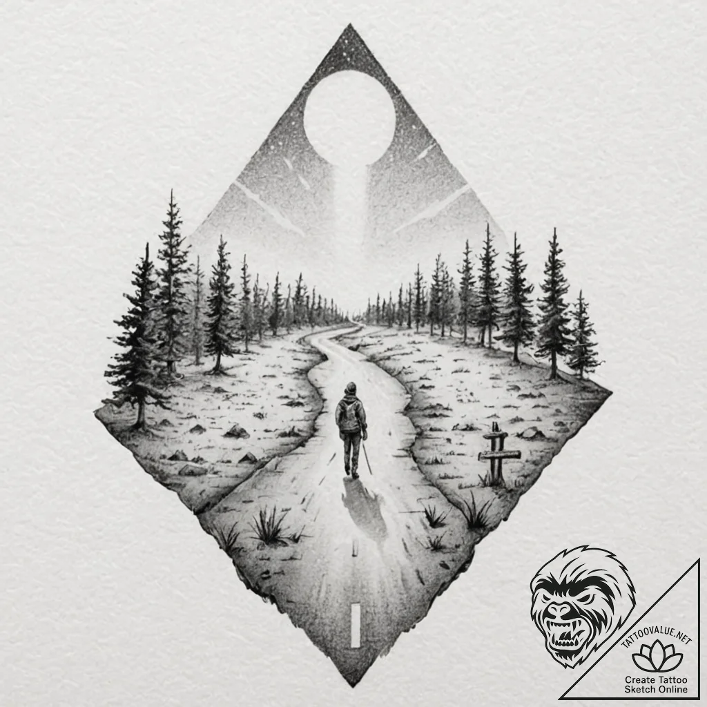 Tattoo sketch a lone figure standing at the c... - tattoo sketch (№1752873333_0, 18.07.2025 21:15) — tattoovalue.net