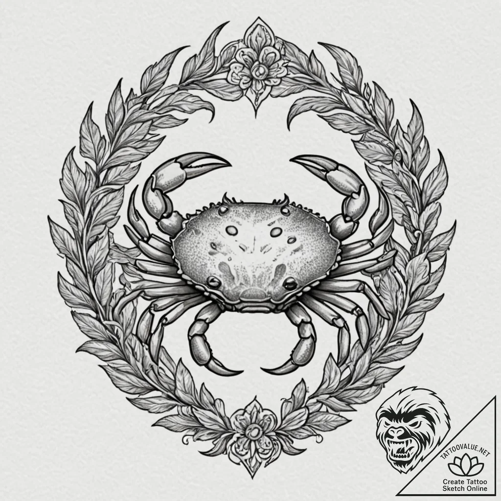Tattoo design a cancer crab as a guardian of... - tattoo sketch (№1752873668_0, 18.07.2025 21:21) — tattoovalue.net