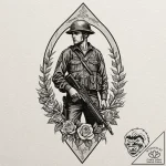 Tattoo sketch a silhouette of a soldier stand… – tattoo sketch (№1752874417_0, 18.07.2025 21:33) — tattoovalue.net