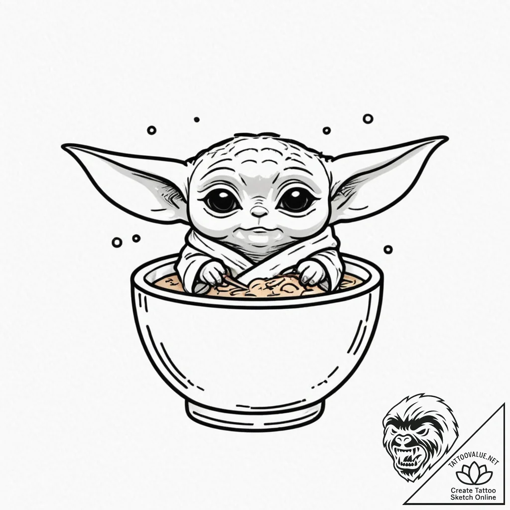 Sketch style design of grogu (baby yoda) sipp... - tattoo sketch (№1752874500_0, 18.07.2025 21:35) — tattoovalue.net