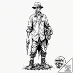 A street performer disguised as a silver stat… – tattoo sketch (№1752874665_0, 18.07.2025 21:37) — tattoovalue.net