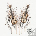 Tattoo design two stylized hands playing inst… – tattoo sketch (№1752874749_0, 18.07.2025 21:39) — tattoovalue.net