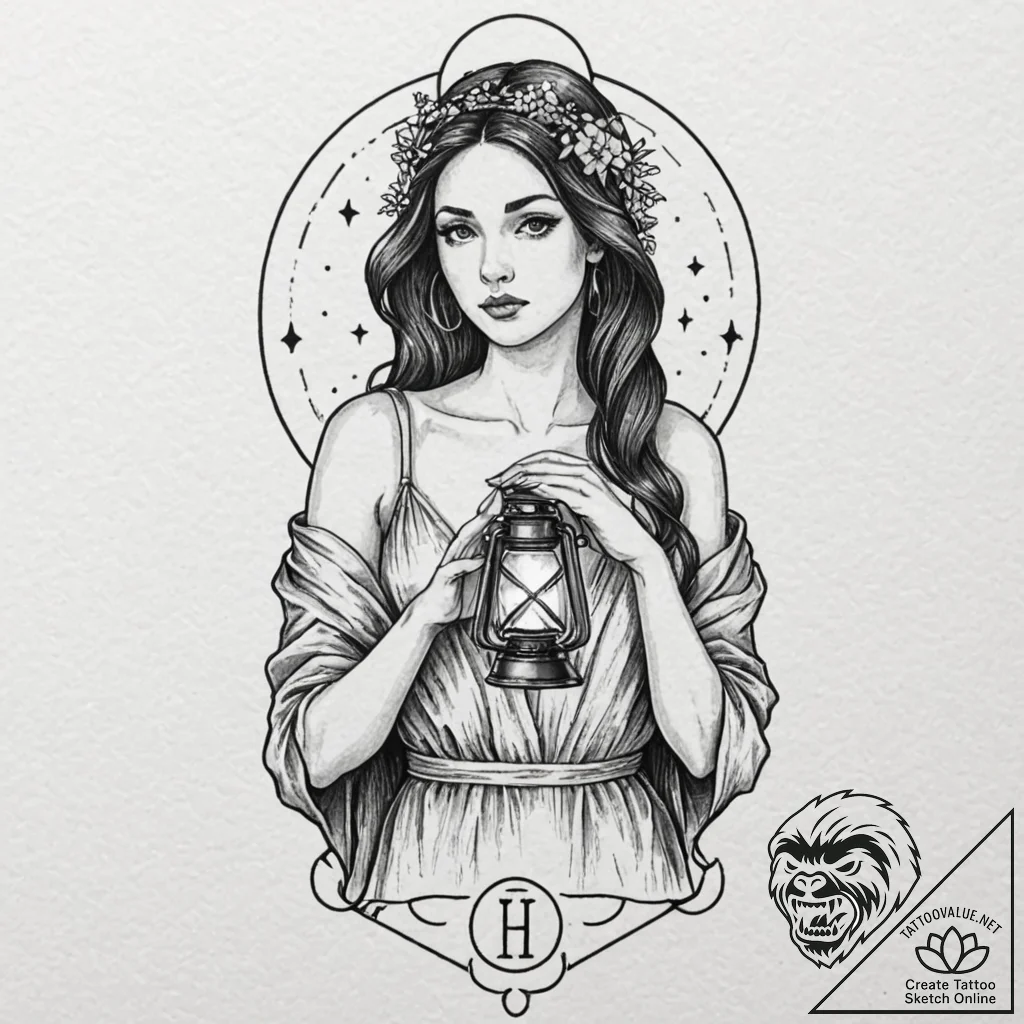 Tattoo design a virgo maiden with the "hermit... - tattoo sketch (№1752875585_0, 18.07.2025 21:53) — tattoovalue.net