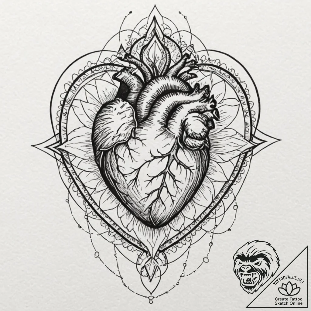 Tattoo design a human heart, anatomically cor... - tattoo sketch (№1752876251_0, 18.07.2025 22:04) — tattoovalue.net