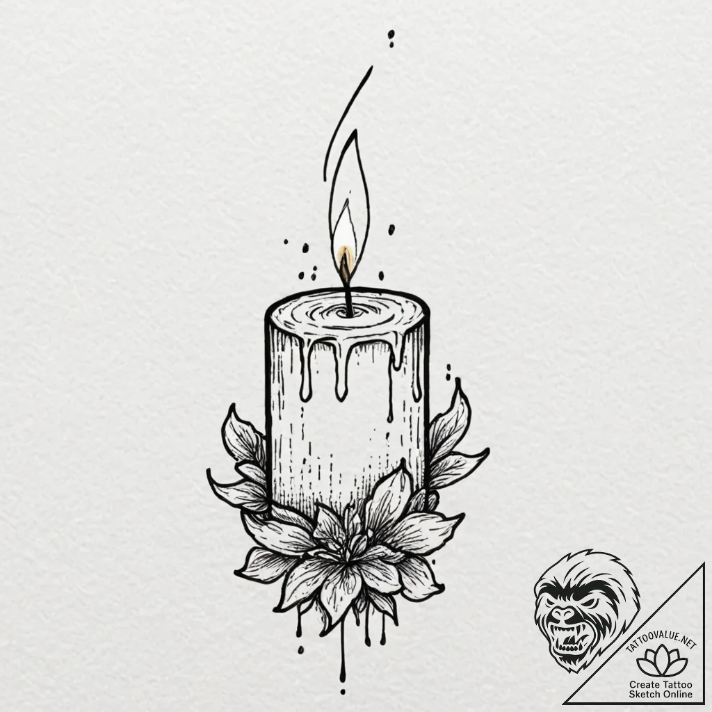 Tattoo sketch a single, flickering candle fla... - tattoo sketch (№1752876503_0, 18.07.2025 22:08) — tattoovalue.net