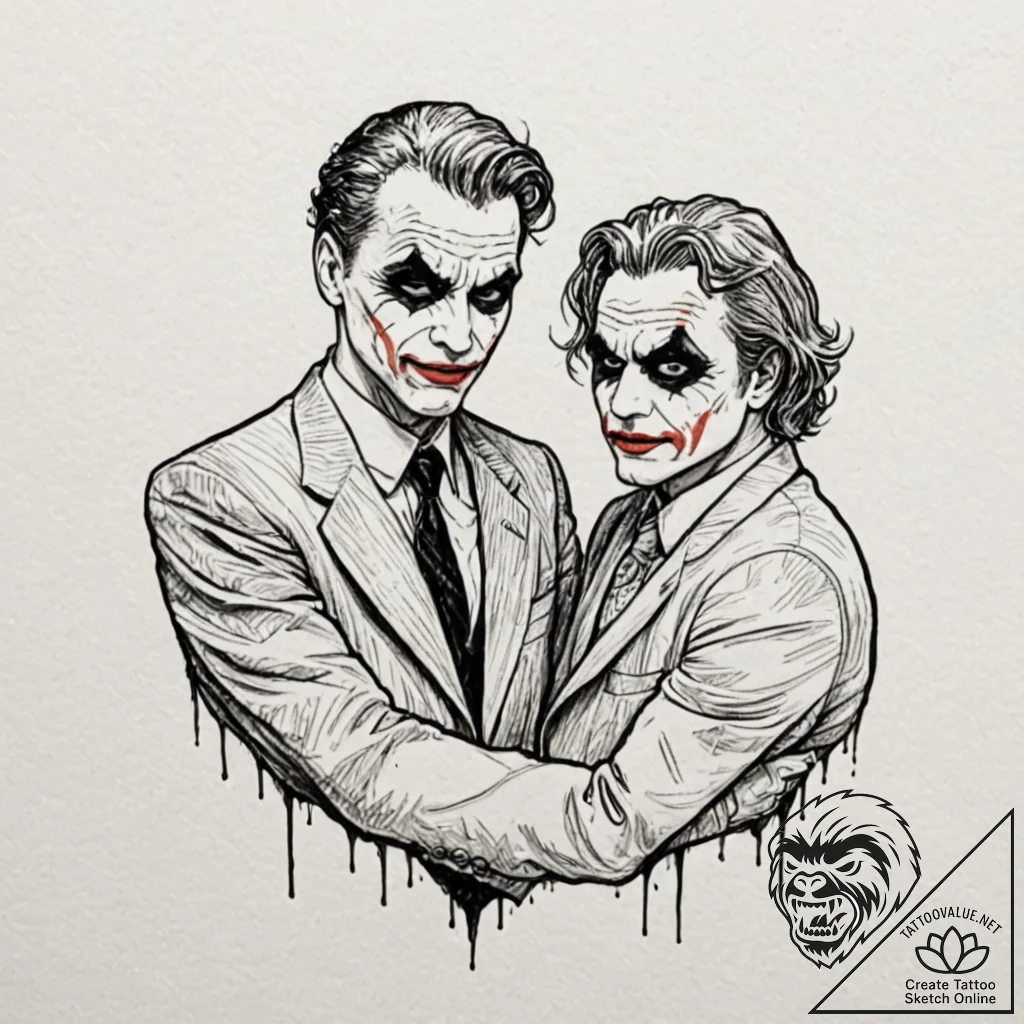 A sketch of the "interrogation" scene between... - tattoo sketch (№1752877003_0, 18.07.2025 22:16) — tattoovalue.net