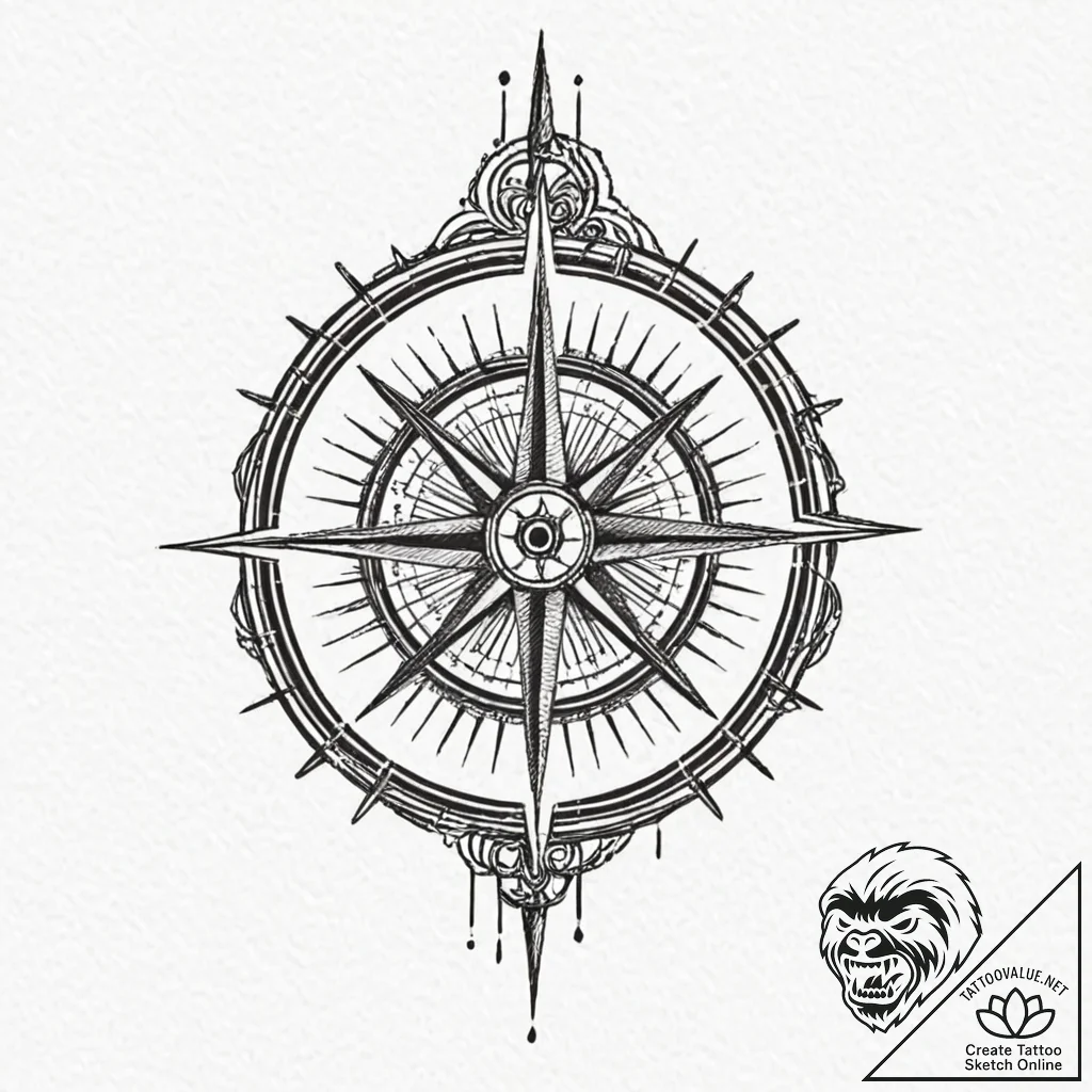 Tattoo sketch a minimalist compass with a hid... - tattoo sketch (№1752877170_0, 18.07.2025 22:19) — tattoovalue.net