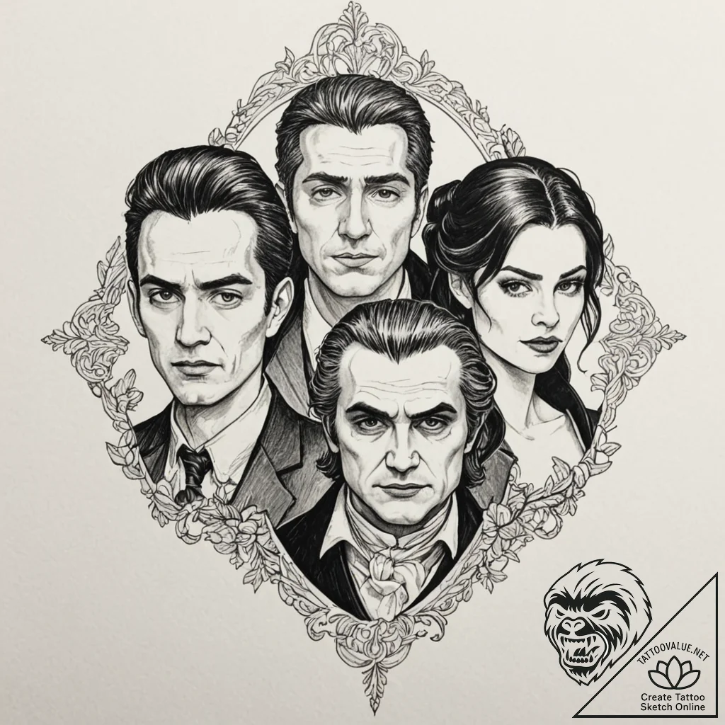 A sketch of the main characters from what we... - tattoo sketch (№1752877252_0, 18.07.2025 22:20) — tattoovalue.net