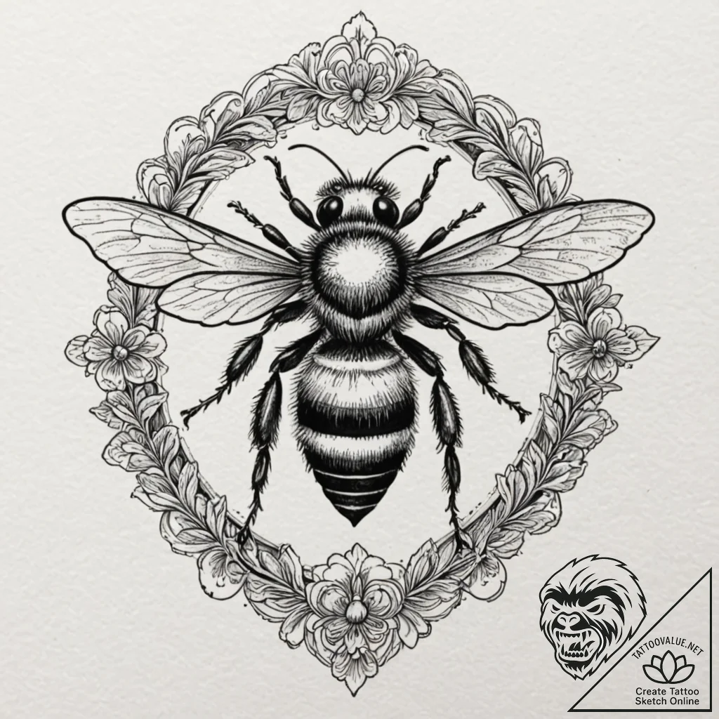 Tattoo design a small, intricate bee, symboli... - tattoo sketch (№1752877504_0, 18.07.2025 22:25) — tattoovalue.net