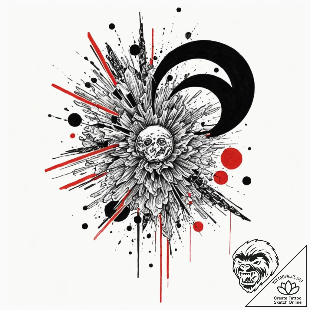 Space, ink illustration for tattoo, on a clea... - tattoo sketch (№1752878338_0, 18.07.2025 22:38) — tattoovalue.net