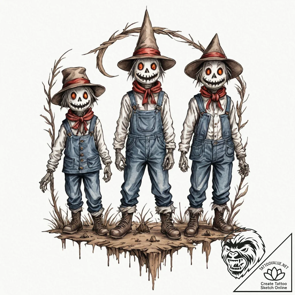 A watercolor tattoo of the creepy scarecrows... - tattoo sketch (№1752879845_0, 18.07.2025 23:04) — tattoovalue.net