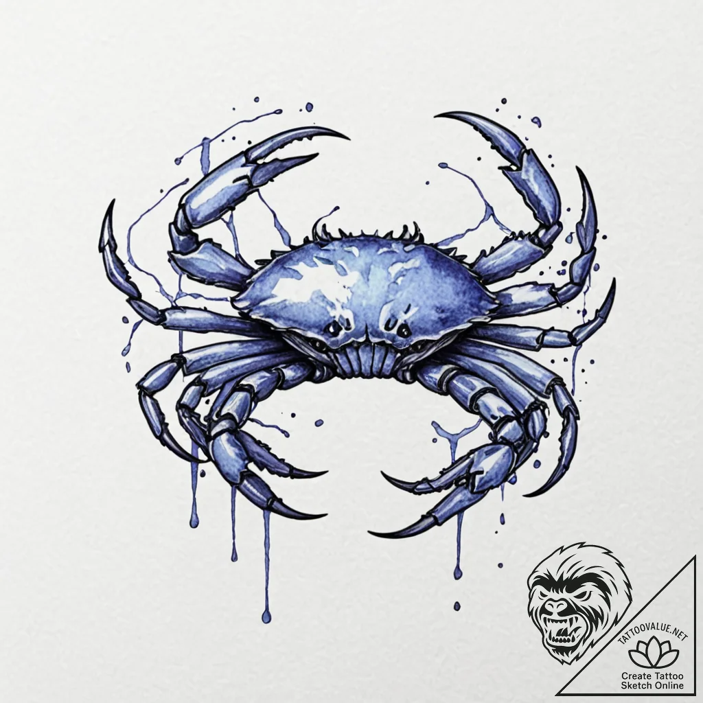 Tattoo design a cancer crab, outlined in thin... - tattoo sketch (№1752880514_0, 18.07.2025 23:15) — tattoovalue.net