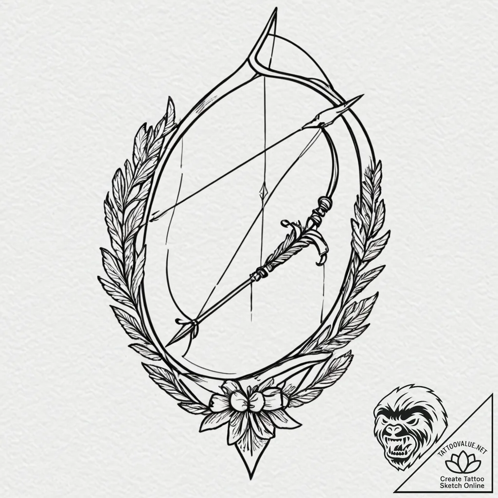Bow and arrows, artistic tattoo sketch, vibra... - tattoo sketch (№1752880600_0, 18.07.2025 23:16) — tattoovalue.net