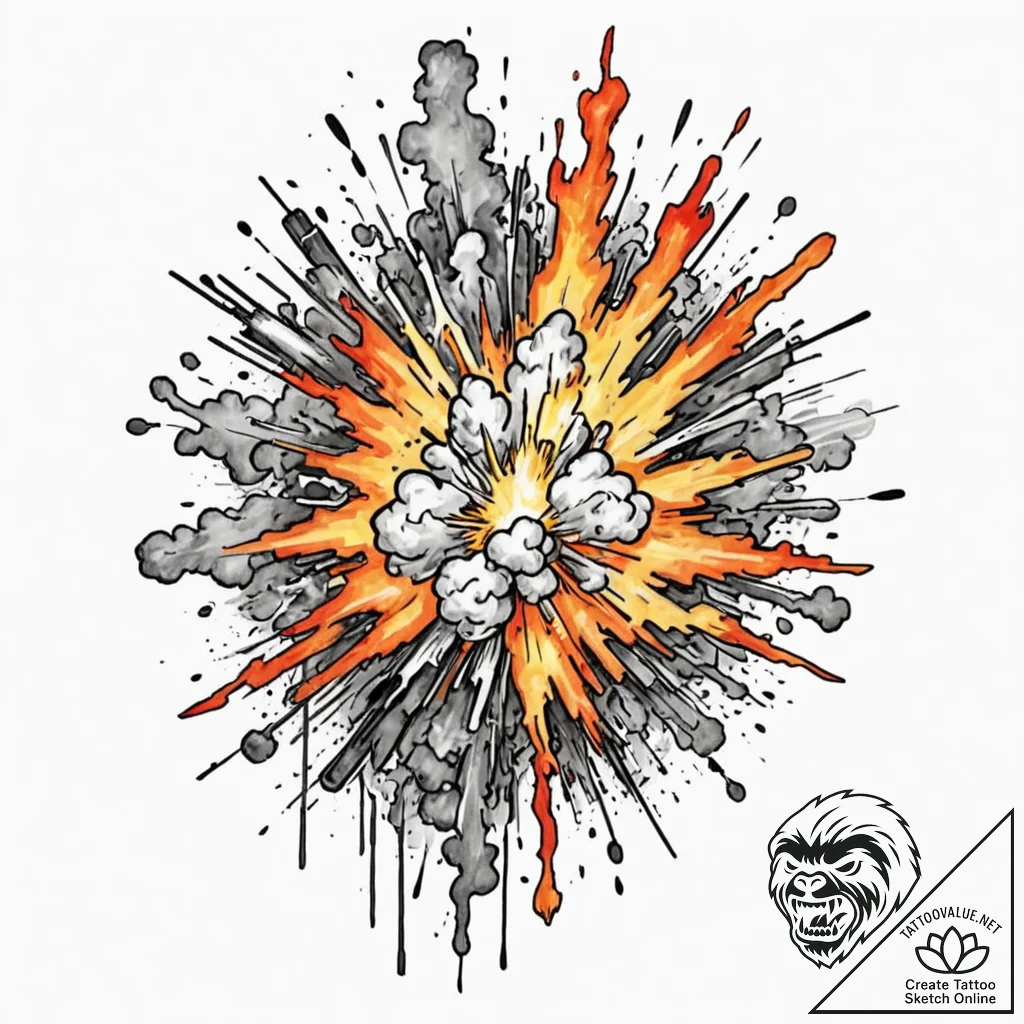 Tattoo sketch a pixelated explosion with smok... - tattoo sketch (№1752881024_0, 18.07.2025 23:23) — tattoovalue.net