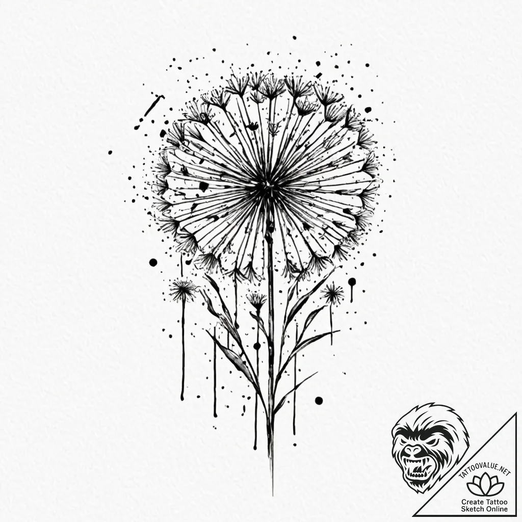 Dandelion with birds, artistic tattoo sketch,... - tattoo sketch (№1752881777_0, 18.07.2025 23:36) — tattoovalue.net