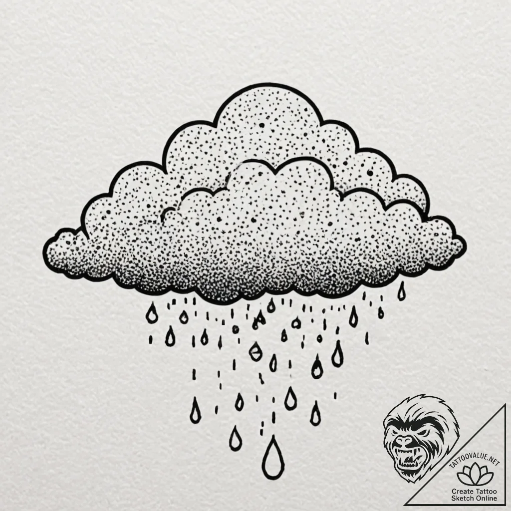 Tattoo sketch a pixelated cloud raining coins... - tattoo sketch (№1752882026_0, 18.07.2025 23:40) — tattoovalue.net