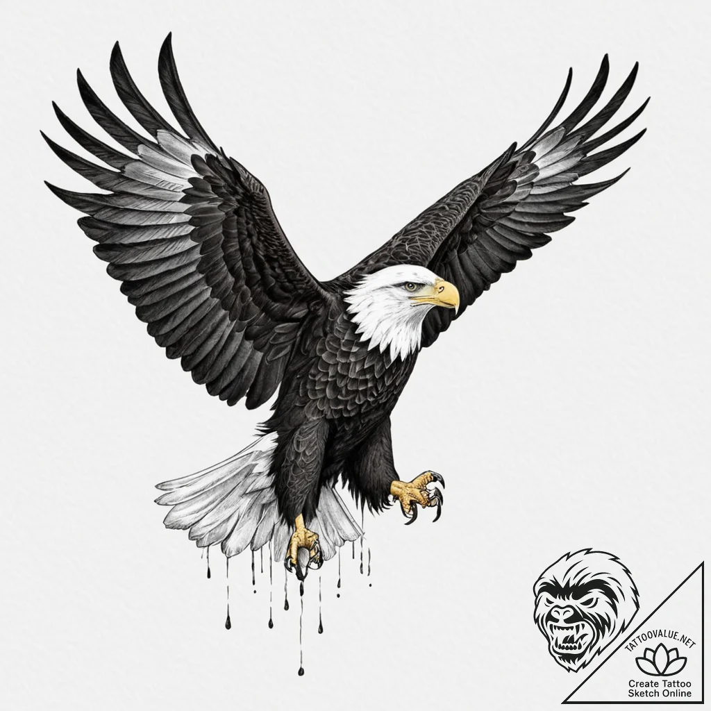 Tattoo design a majestic bald eagle in flight... - tattoo sketch (№1752882361_0, 18.07.2025 23:46) — tattoovalue.net