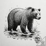 A brown bear standing in a river, trying to c… – tattoo sketch (№1752882528_0, 18.07.2025 23:48) — tattoovalue.net