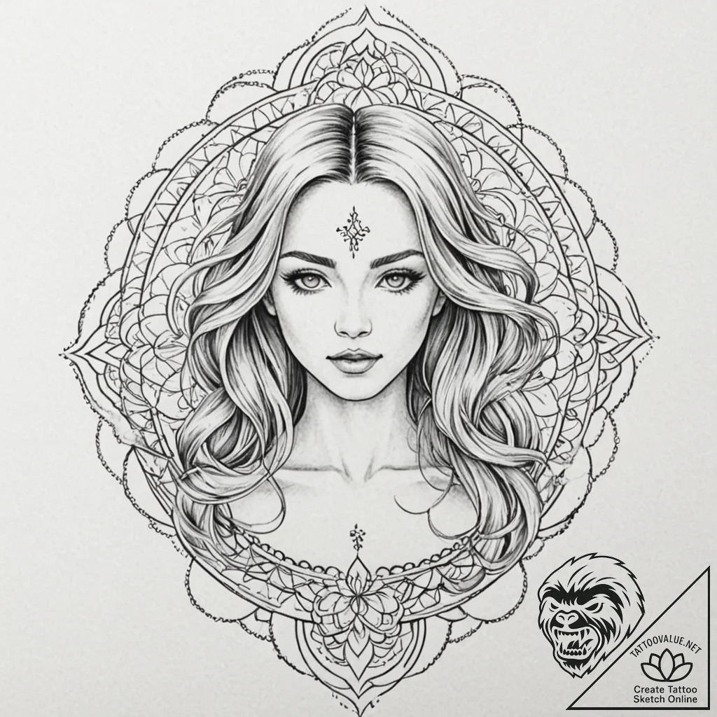 Tattoo design a realistic portrait of a virgo... - tattoo sketch (№1752882611_0, 18.07.2025 23:50) — tattoovalue.net