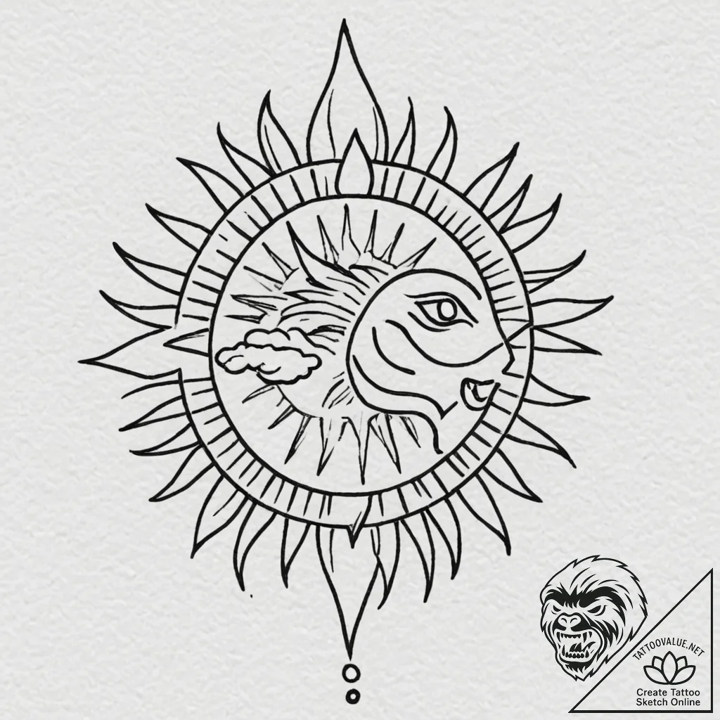 Tattoo design: a combination of dazhbog's sun... - tattoo sketch (№1752882861_0, 18.07.2025 23:54) — tattoovalue.net