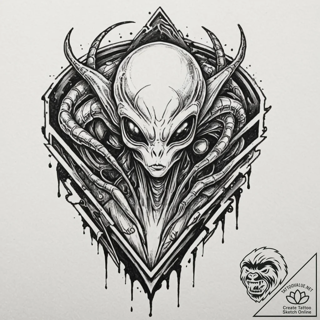 чужой (alien):, concept art for tattoo, black... - tattoo sketch (№1752882945_0, 18.07.2025 23:55) — tattoovalue.net