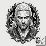 A trash polka tattoo of geralt of rivia, his… – tattoo sketch (№1752883365_0, 19.07.2025 00:02) — tattoovalue.net