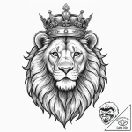 Lion with crown, artistic tattoo sketch, blac… – tattoo sketch (№1752883699_0, 19.07.2025 00:08) — tattoovalue.net