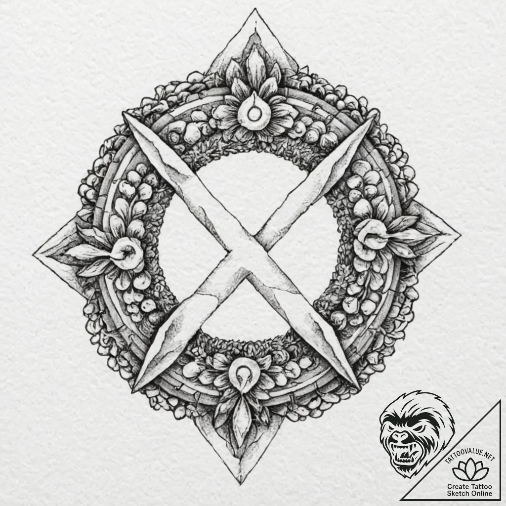 105. tattoo sketch: "opora" rune with subtle... - tattoo sketch (№1752883781_0, 19.07.2025 00:09) — tattoovalue.net